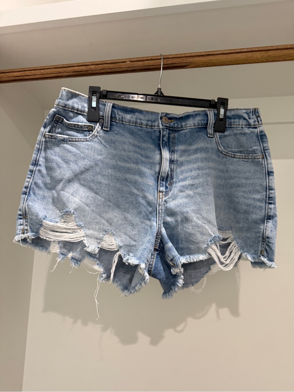 aerie Light Wash Distressed Denim Shorts